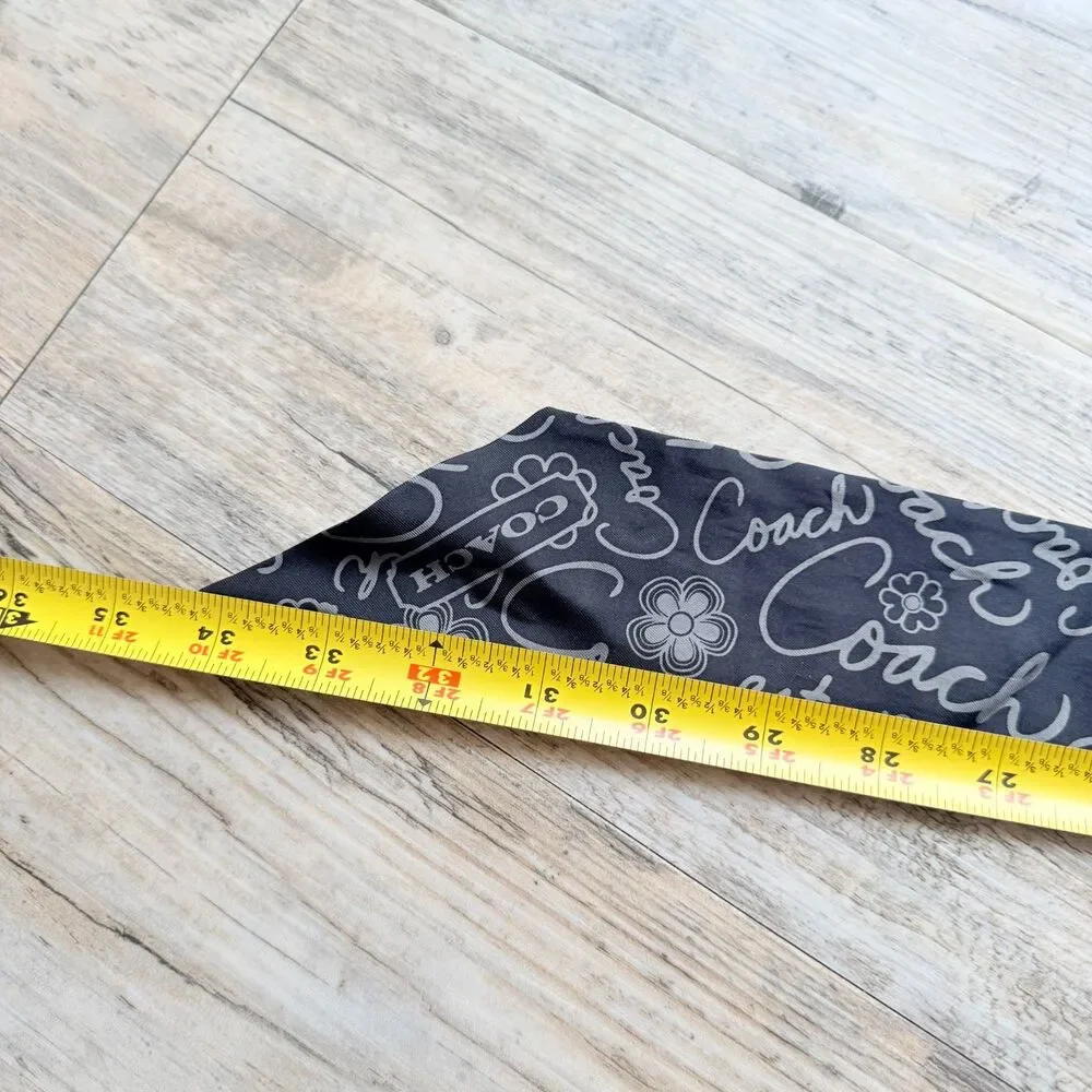 Coach Y2K 100% Silk Skinny Scarf Twilly Gray Black Logo Floral Hair Bag Ribbon